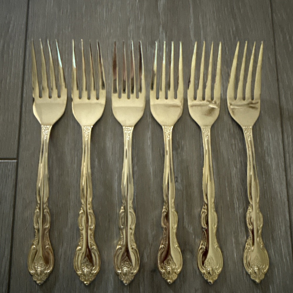 Lot 6‎ Salad Forks International Silver San Marcos 24 Gold Electroplate Flatware